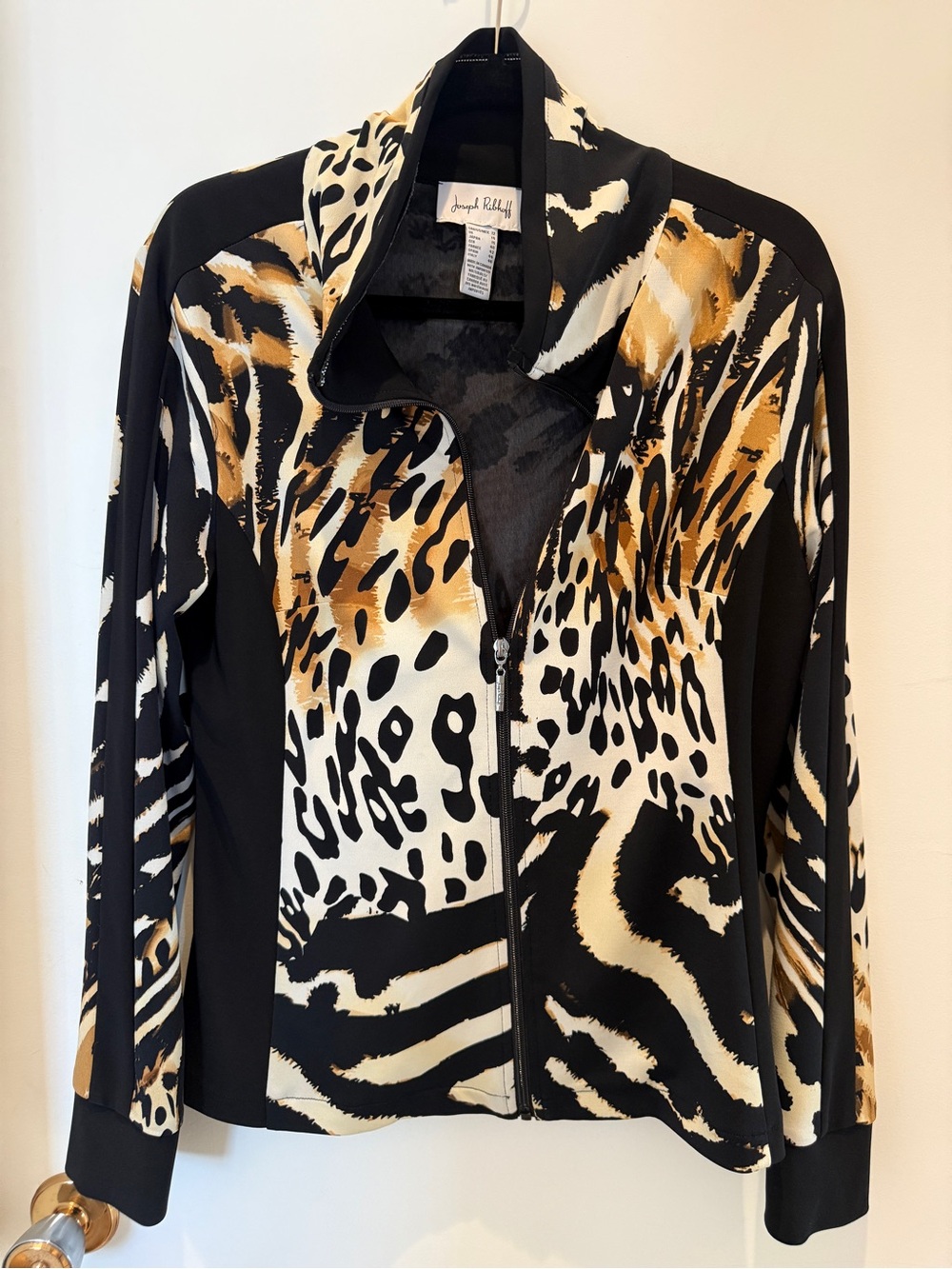 Joseph Ribkoff Animal Print Zip Front Jacket Black Tan Size 12 Canada